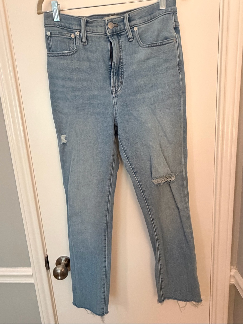 Madewell Light Blue Straight-Leg Distressed Jeans